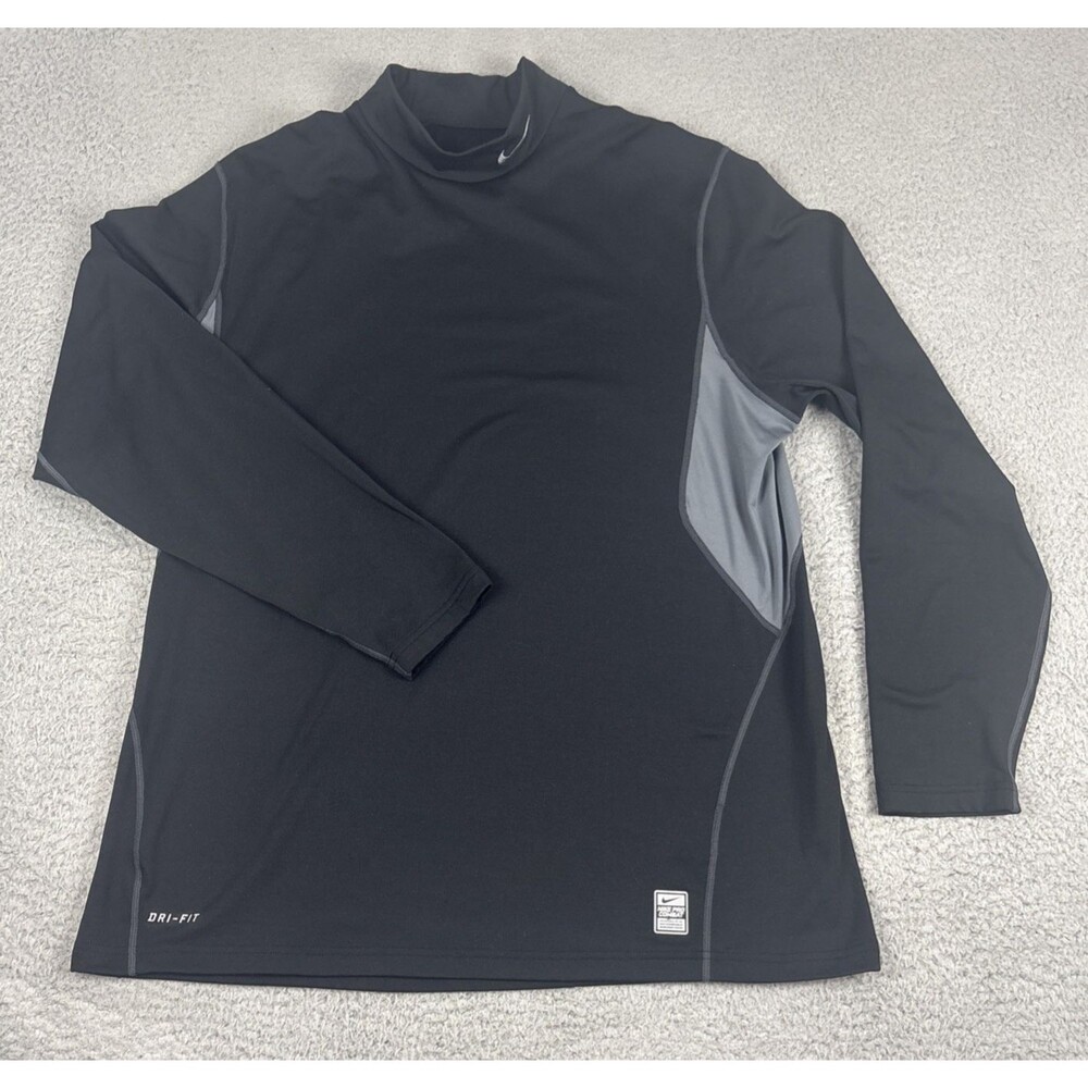 Nike Pro Combat Dri-FIT Mock Neck Training Shirt Mens XXL Black Red Fitted